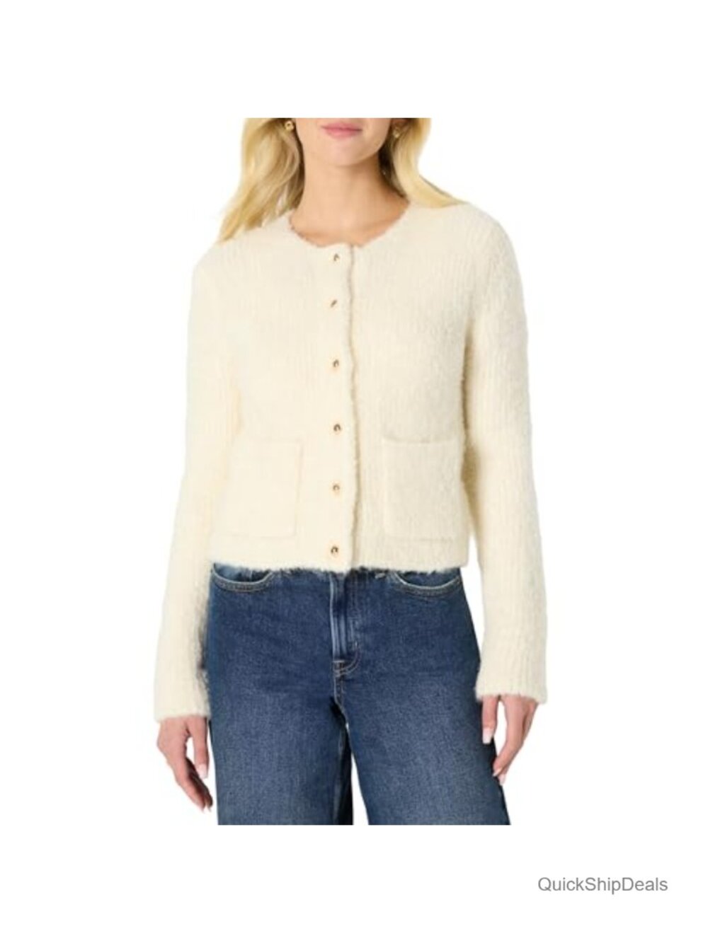 Wool Blend Boucle Button-Down Sweater Jacket Regular Fit